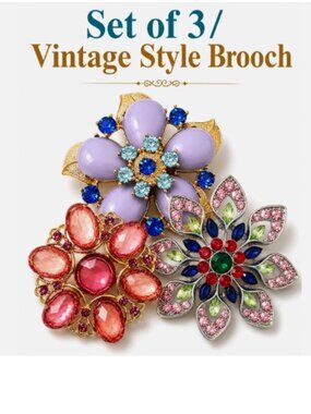 （Set of 3) Pink Vintage Style Elegant Flower Floral Brooch Pendant Charm Pin